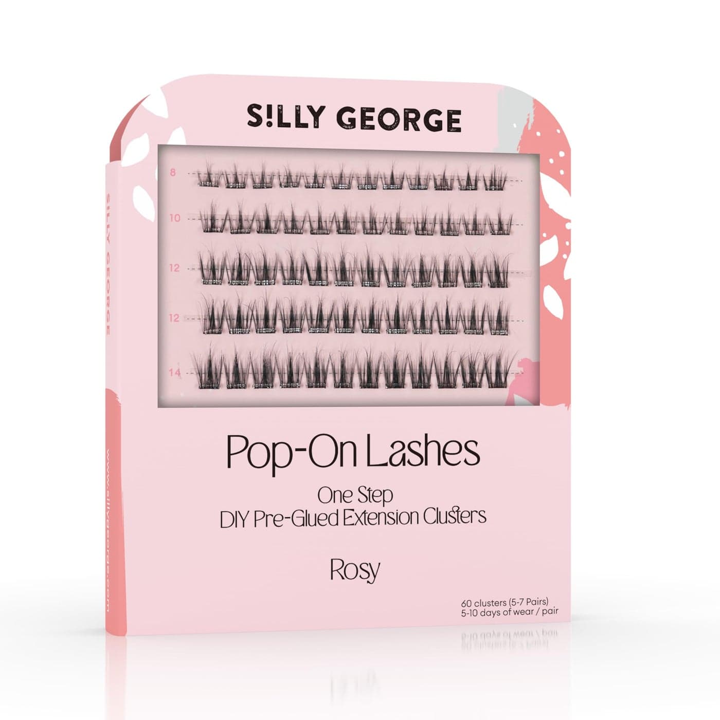Silly George PopOn Lashes DIY 1Step PreGlued Faux Eyelash Clusters Natural Look Extensions Black Rosy 57 Pair Set Pack of 60 Clusters
