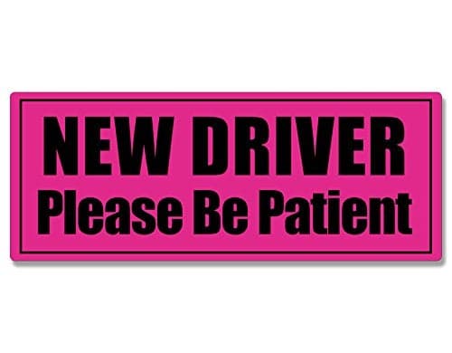 Pink and Black New Driver Please Be Patient Bumper Sticker Vehicle Safety Drive Safely Safe Student Driver Learning Vinyl Decal for Cars Trucks and Vans 3 x 8 inch