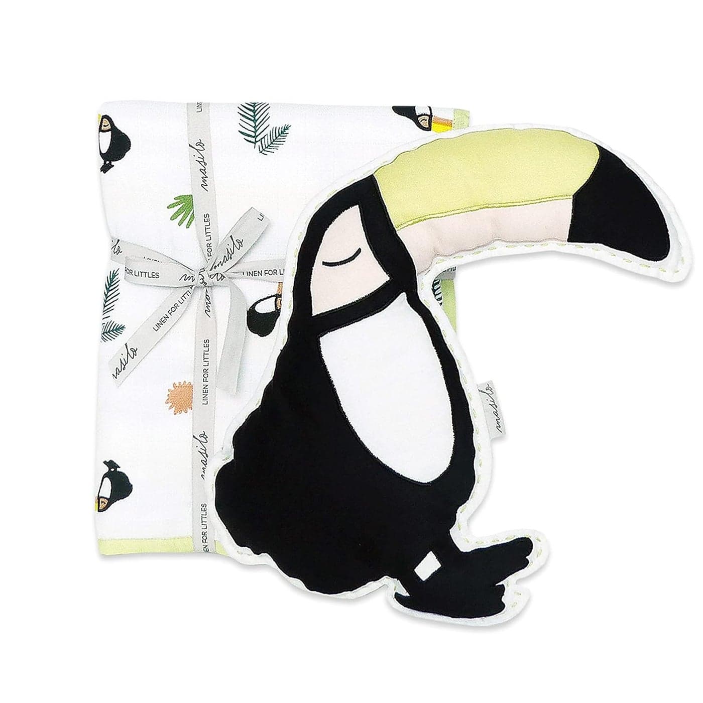 Masilo 100% Organic Cotton Muslin Baby Blanket with Toy for Newborn/Infant-Snuggle Blanket for babies-1xSnuggle Blanket (42 x 42),1xToy - Toucan