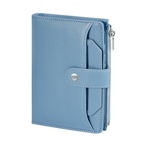 Dadanism RFID Passport Holder for Travel, Pu Leather Passport Wallet Cover with Card Holders, SIM Slots, Zippered Coin Pocket and Cash Slot, Slim Compact Travel Wallet for Women, Blue
