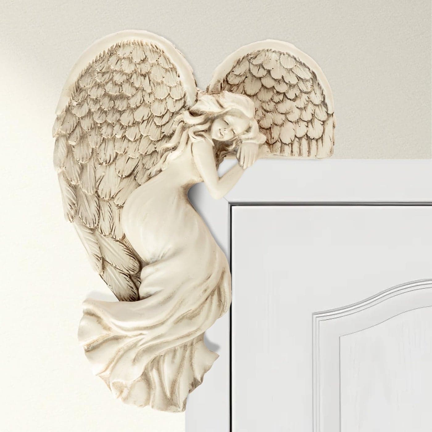 Marco Paul Sleeping Angel Corner Door Frame Statue Resin Angel Ornament Stone Effect Female Figurine Angel Wings Left Angle Door Sculpture Wall Art for Garden Weddings Home Decor