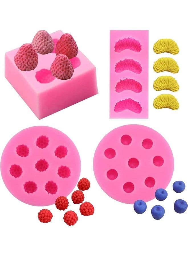 4-Piece Strawberry Tangerine Segment Raspberry and Blueberry Fondant Molds Pink 7.5cm
