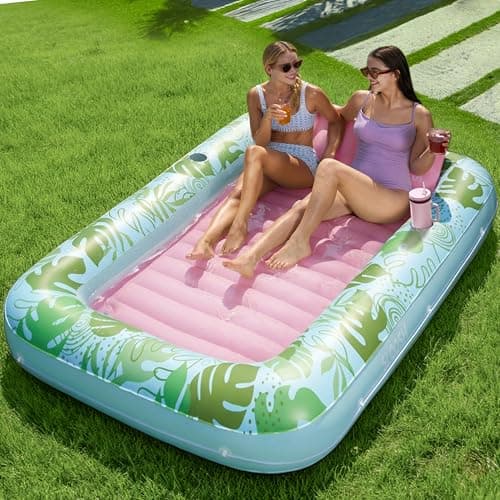 SLOOSH Inflatable Tanning Pool Lounger Float 85 x 57 Extra Large Pool Floats Adult with Pillow 4 in 1 Suntan Tub Raft FloatieSunbathing Bed Lounge for Water Blow Up Ball Pit XLCyan Pink