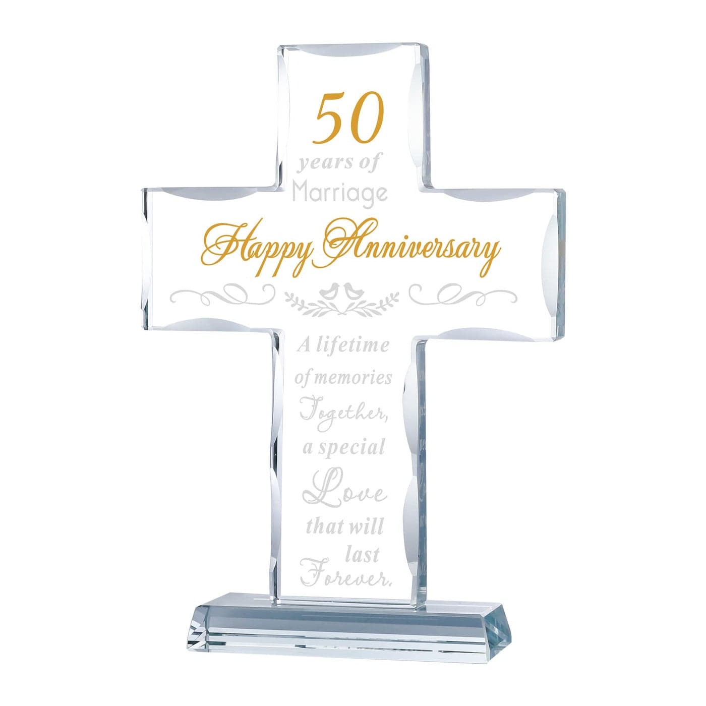 YWHL 50th Wedding Anniversary Religious Cross Gifts for Women Men 50 Year Anniversary Romantic Gift for Him Her Laser Engraved Glass Standing Cross Keepsake for Couple 50 Years of Marriage Present