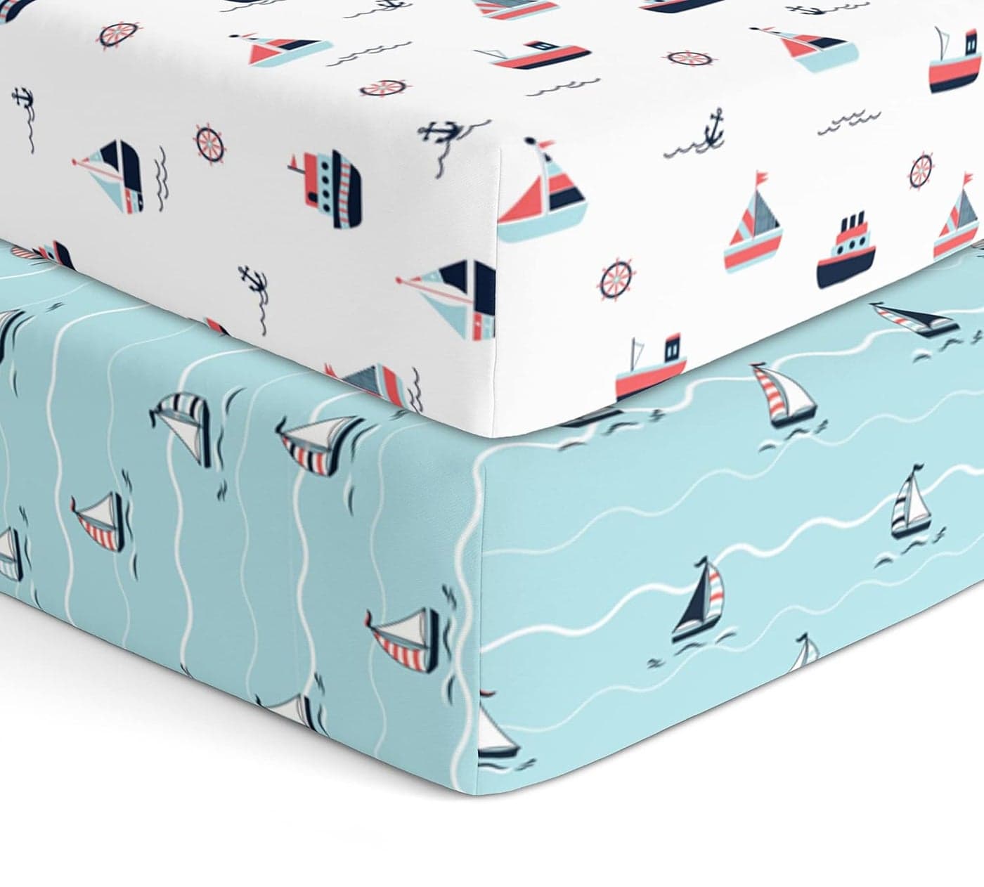 Cotton Baby Crib Fitted Bed Sheets for Cot Organic Twill Fabric Baby Bedding for New Born Infants Toddlers 28x14 Pack of 2 The White Cradle Yacht and Yacht Blotch