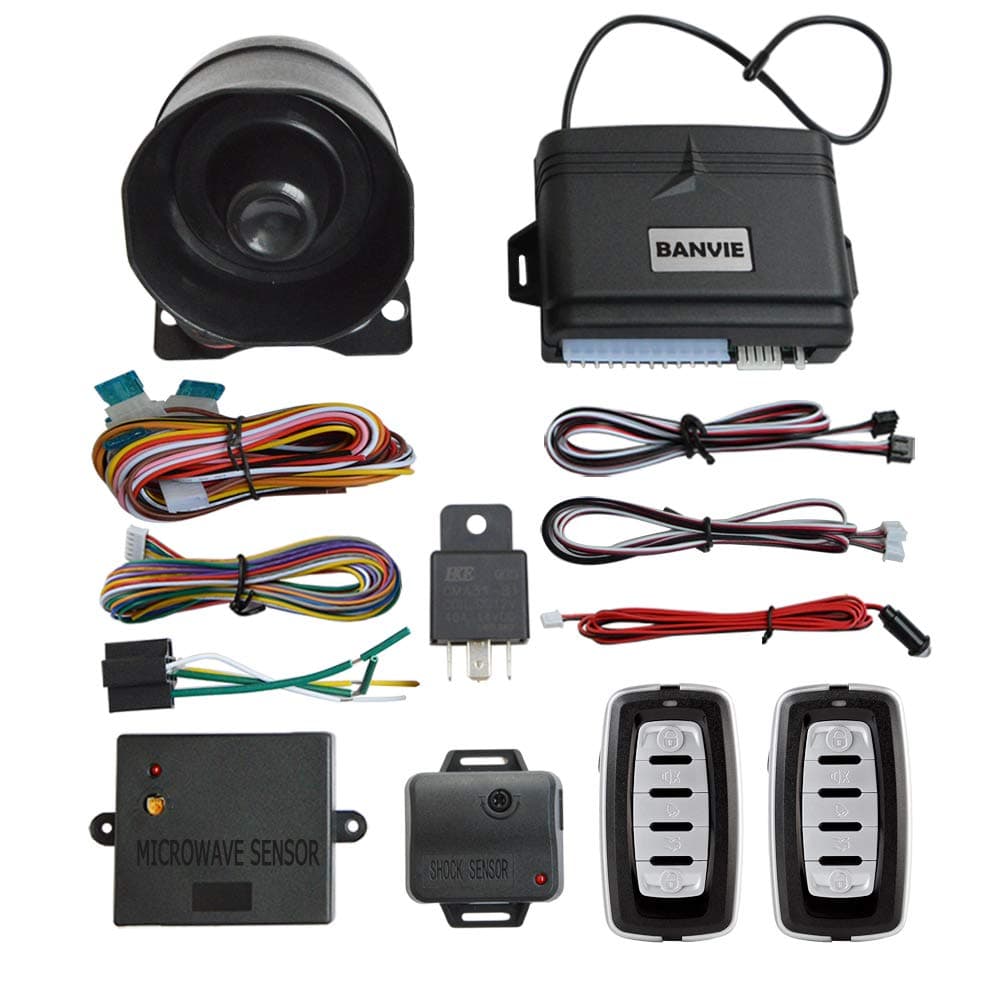 BANVIE Car Alarm System Security Antitheft Alarm Systems with Keyless Entry with Microwave Sensor Shock Sensor