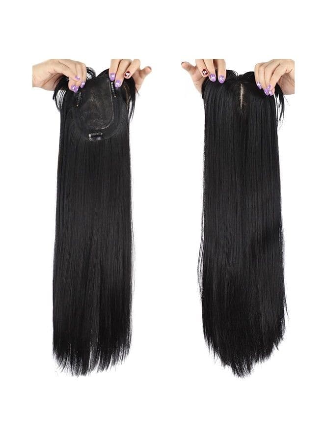 50cm Long Seamless Nature Look Clip in Hairpiece with Side-Fringe Extension Forehead Topper for Women with Thinning Hair Straight Black