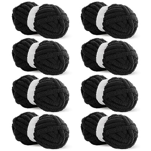 HOMBYS Black Chunky Chenille Yarn for Crocheting, Bulky Thick Fluffy Yarn for Knitting,Super Bulky Chunky Yarn for Hand Knitting Blanket, Soft Plush Yarn, 8 Jumbo Pack (27yds,8 oz Each Skein)