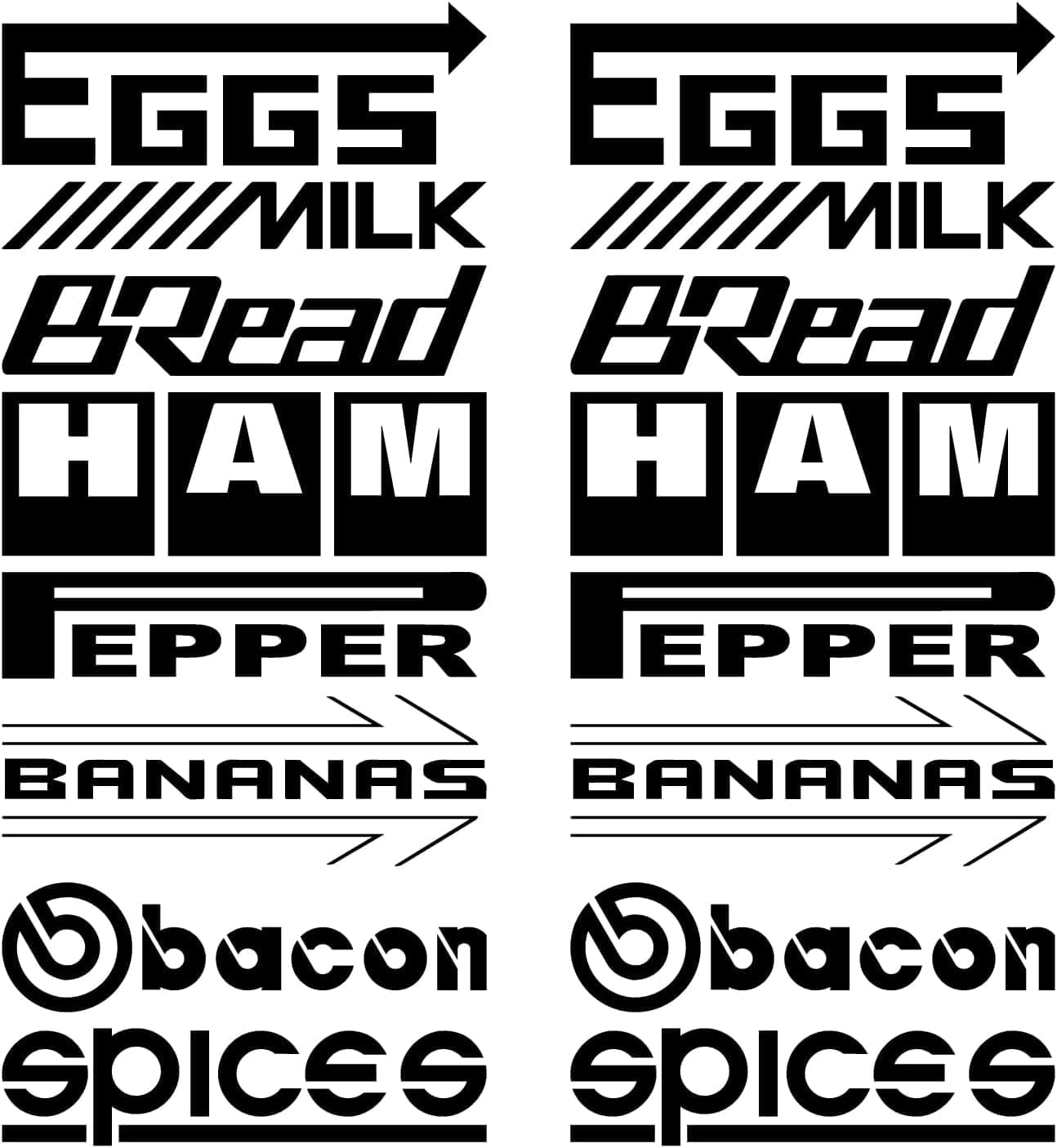 16 pcs Funny Sponsor Car Sticker Set Vinyl Car Decals Brand Stickers Breakfast Eggs Milk Banana Bread Ham Pepper 7 inches Black