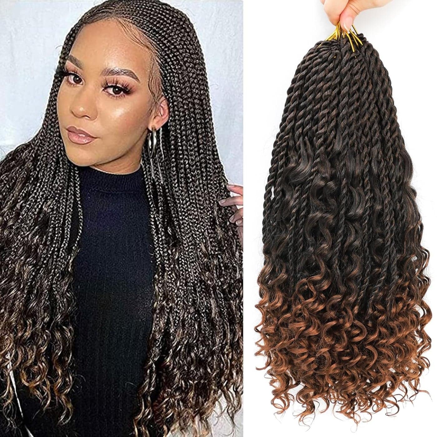 Senegalese Twist Crochet Hair with Curly Ends 16 Inch Boho Island Twist Crochet Hair 8 Packs Boho Goddess Twist Crochet Hair Pre Looped Crochet Twists with Curly Ends168Packs 1B30