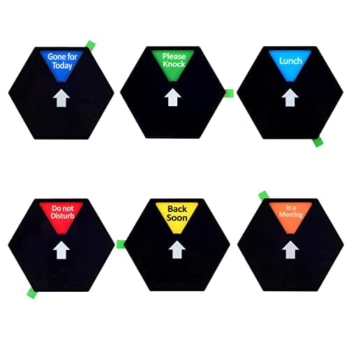 Kichwit Privacy Sign for Office Door, Do Not Disturb Sign, Please Knock, In a Meeting, Back Soon, Lunch and Gone for Today, 5 Inch, Black
