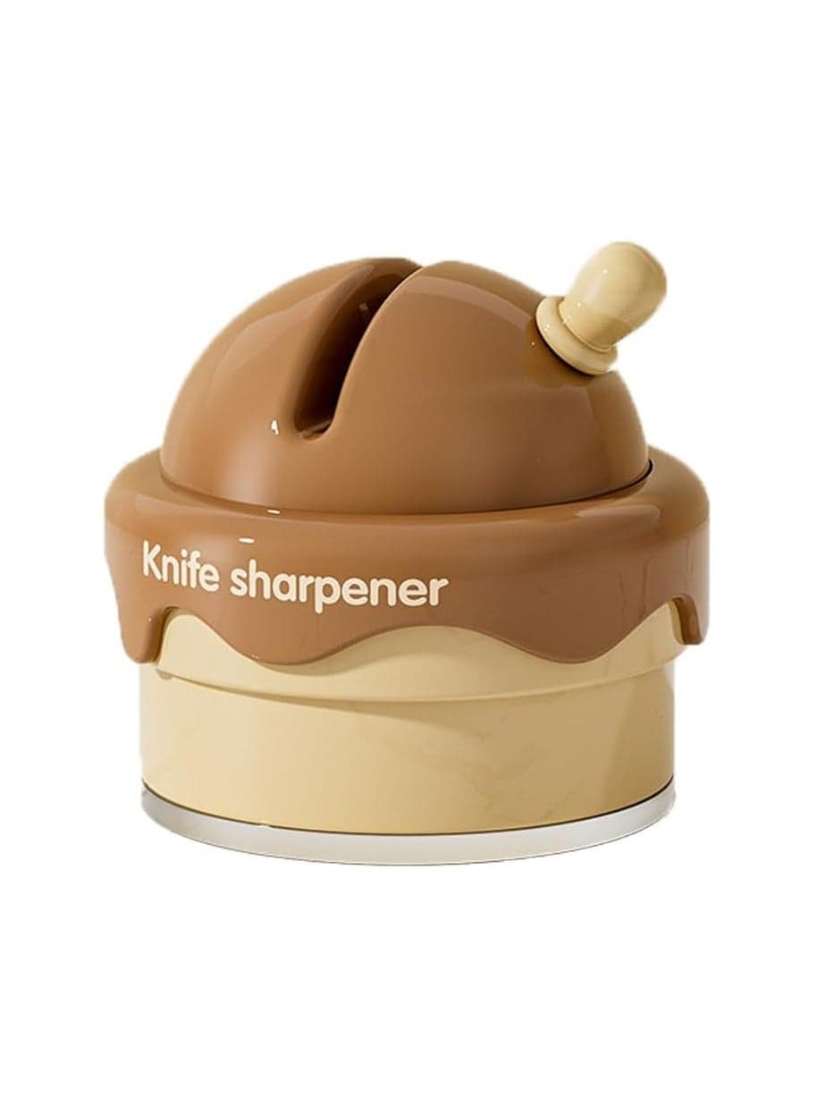 Ice Cream Suction Cup Whetstone, Cute Mini Kitchen Knife Sharpener, Simple Small Knife Sharpener (Brown)