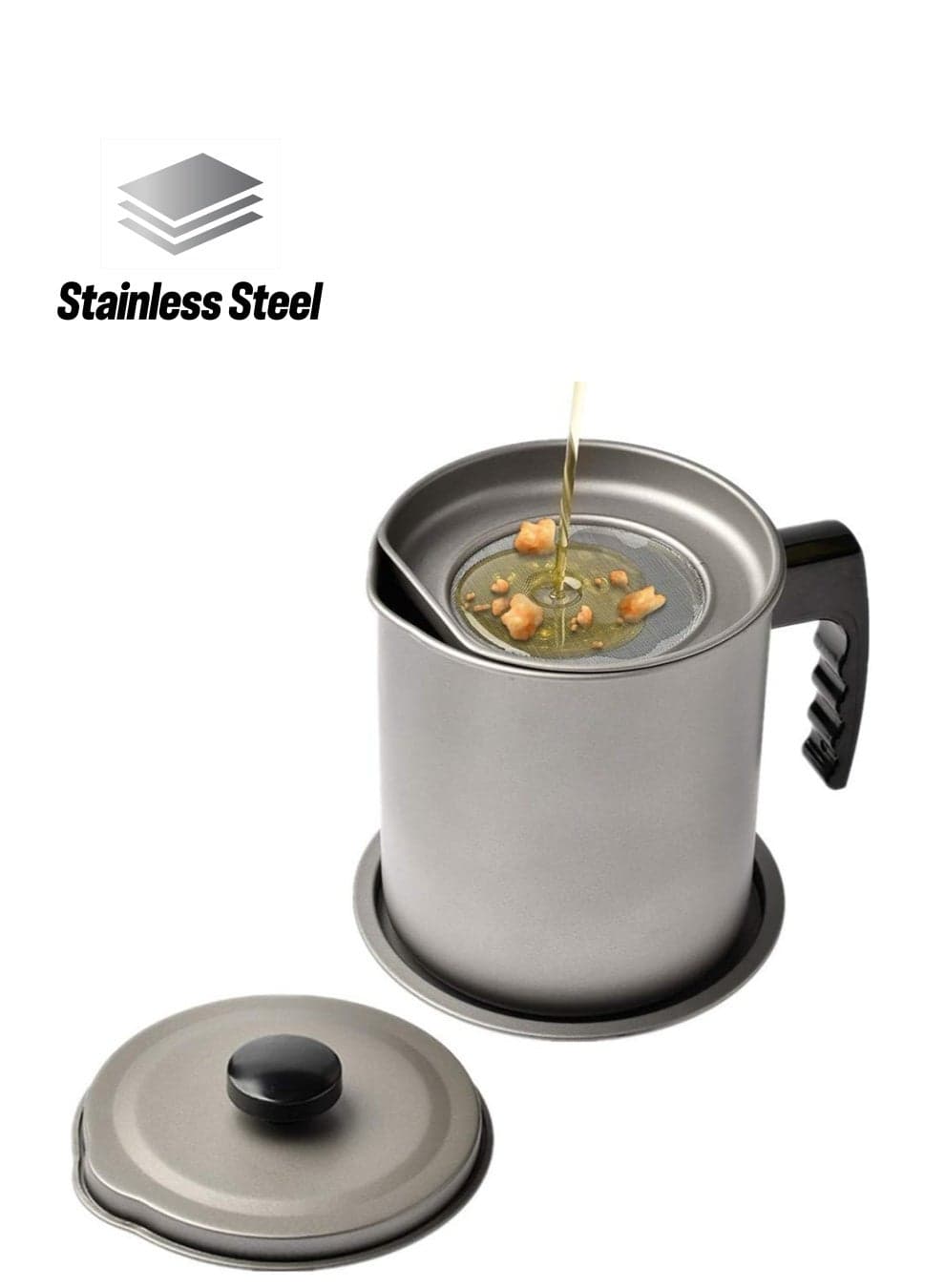 1.7L Oil Storage Tank Stainless Steel Meat Grease Filter Pot Oil Separator Kitchen Tools Colanders & Strainers