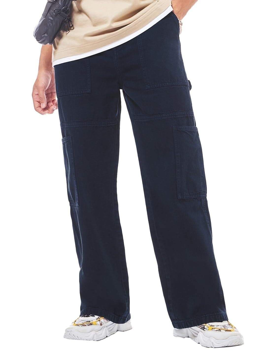 Bewakoof Men's Solid Straight Fit Cotton Carpenter High Rise Jeans_624686_Blue_32