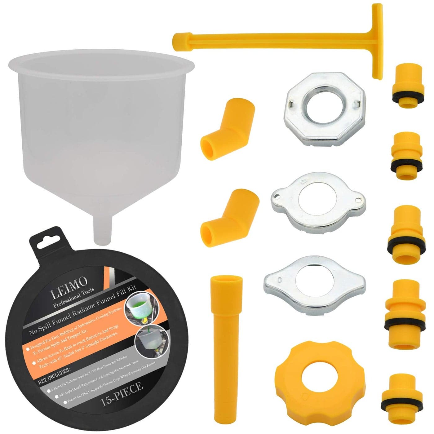 LEIMo Spill Proof Coolant Filling Funnel KitCoolant Funnel Kit Radiator Spill Free Funnel Auto Coolant Flush Kit No Spill Funnel Radiator Funnel Fill KitClear