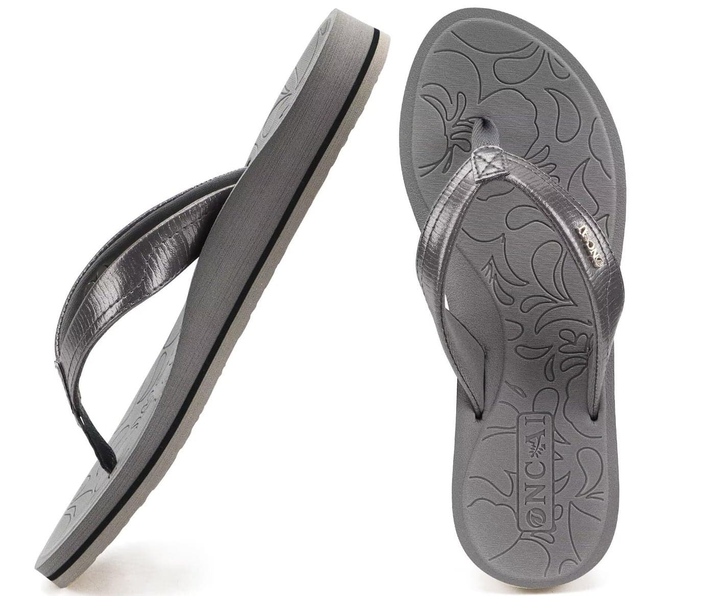 ONCAI Women's Flip Flops Comfortable Summer Beach Thong Sandals for Women 2025 with Cushion Walking Arch Support Yoga Mat Indoor Outdoor Soles Grey Size 8.5