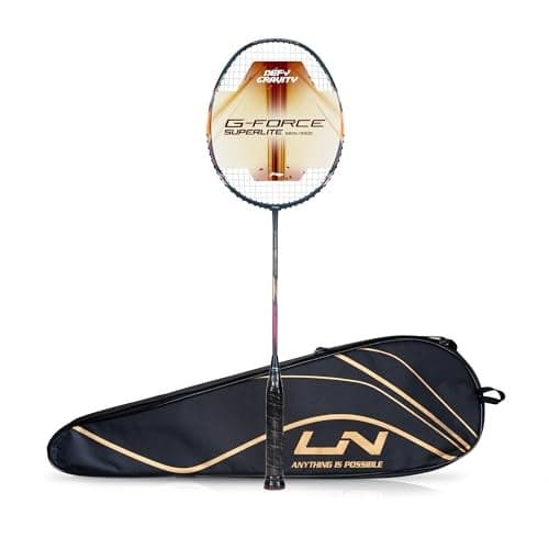 Li-Ning G-Force 5900 Superlite Strung Badminton Racquet with Free Head Cover| 79 Grams (Grey/Silver/Pink)