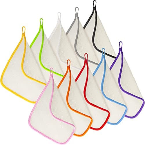 Tatuo 10 Packs Exfoliating Wash Cloths for Body and Face Facial Bath Scrub Soft Weave Loofah Towel Exfoliate Bath Towel Remove Dead Skin Wash Cloth for Women Man (Colorful Edge)