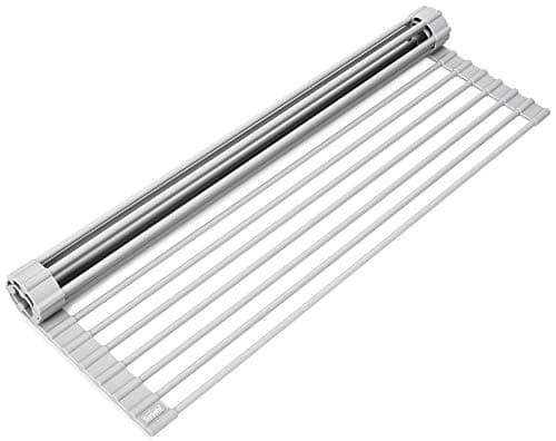 Surpahs Over Sink Foldable Multipurpose Roll-Up Dish Drying Rack, Silicone Wrapped Stainless Steel, Warm Gray, 20.5" x 13.1"