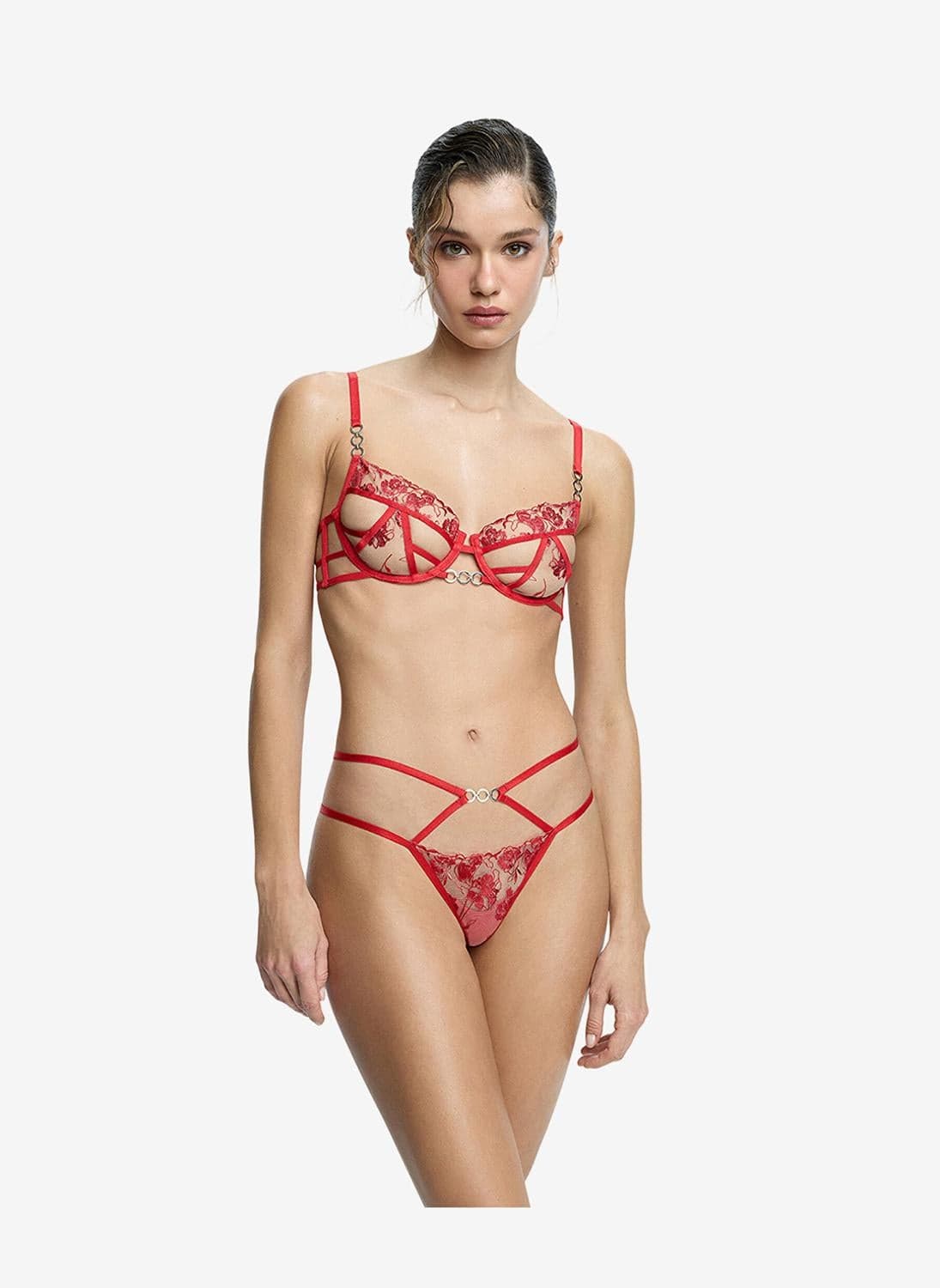 Women Rhea Shiny Red Lifting Wired Bra