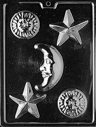 Grandmamas Goodies M147 Celestial Assortment Moon Sun Star Chocolate Candy Mold with Exclusive Molding Instructions