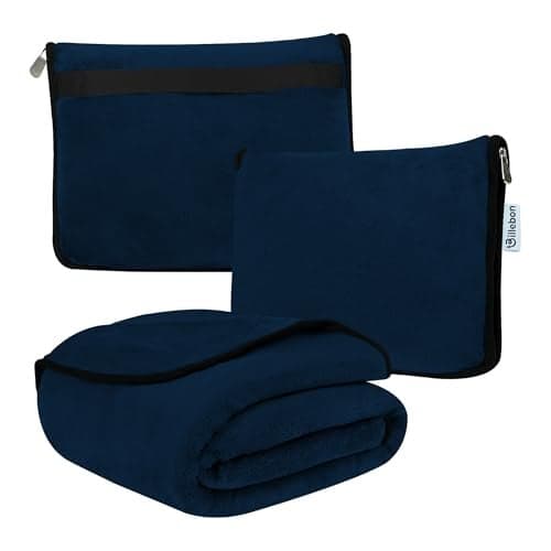 Billebon Travel Blanket Airplane Compact Soft Lightweight & Cozy Blanket with Soft Bag Pillowcase Packable Travel Blanket Perfect for Flight Car Bus Train (Navy Blue, 6 Ft. X 3 Ft.)