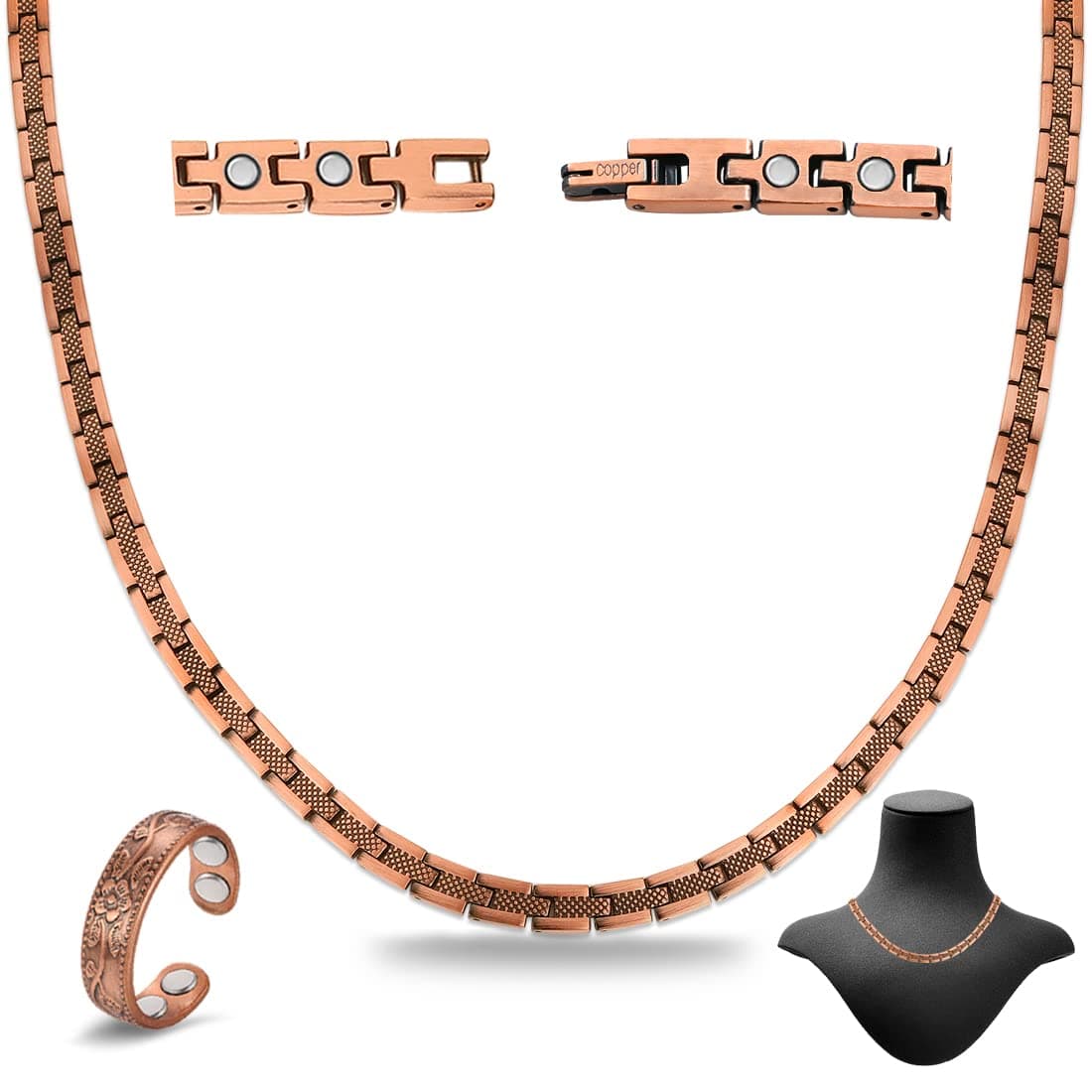 Cigmag Copper Necklace for Men Women Magnetic Necklace 99 Solid Pure Copper Ring Set Ultra Strength Magnets with Adjustable Sizing Tool and Present Box
