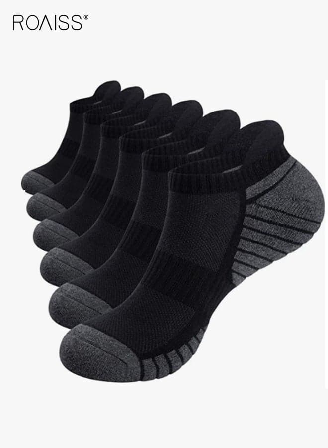 6 Pairs Men's Athletic Socks Breathable Anti-Slip Quick-Dry Cushioned Socks with Padded Sole for Gym and Training, Black