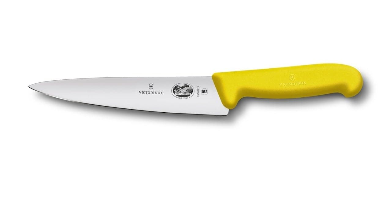 Victorinox Swiss Fibrox Carving Knife, Stainless Steel Vegetable & Fruit Cutting Straight Blade Knife for Professional and House Use, Yellow, 19 Cm, Swiss Made