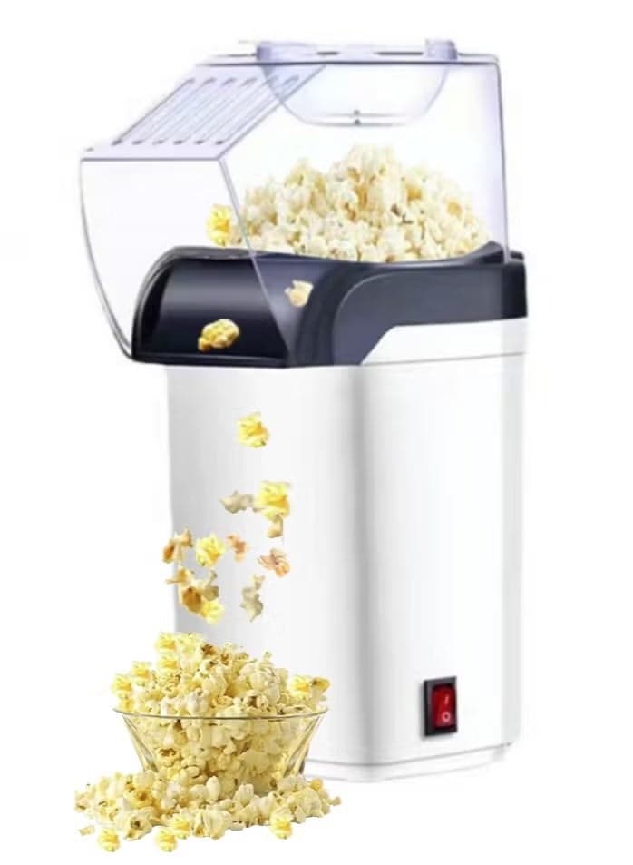 Hot Air Popcorn Popper Maker, 1200W Electric Pop Corner Machine, 16 Cups, 3 Minutes Done, Fully Automatic Healthy No Oil and No Sugar Corn Popcorn Machine (White)