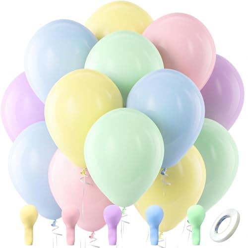 Bezente Pastel Balloons Latex Party Balloons 100 Pack 12 inch Round Helium Multicolor Macaron Balloons for Easter Birthday Rainbow Party Bridal Shower Wedding Decorations