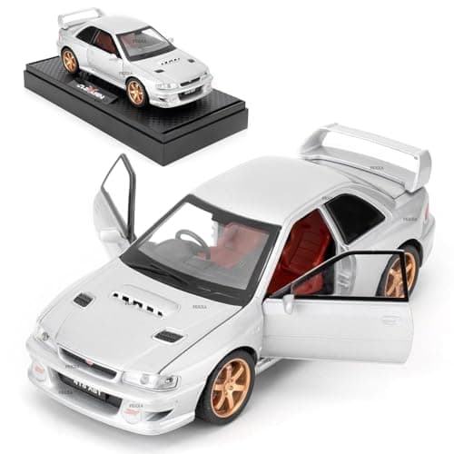 FEXXA 1/32 Compatible for Subaru Impreza WRX STI Model Car, Pull Back Diecast Collectible Car Toy with Sounds & Lights for Kids Boys Girls and Adults, Gift (Silver)