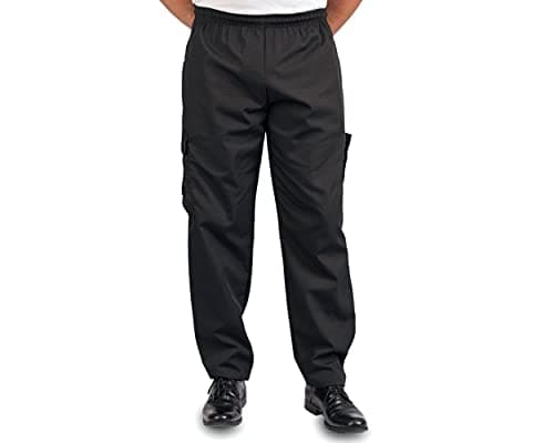 KNG Black Baggy Cargo Chef Pants for Men and Women – Drawstring Waist XS