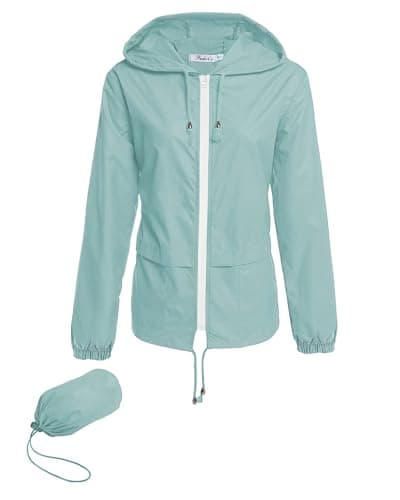 Hount Women's Lightweight Hooded Raincoat Waterproof Packable Active Outdoor Rain Jacket (XXL, Light Green)