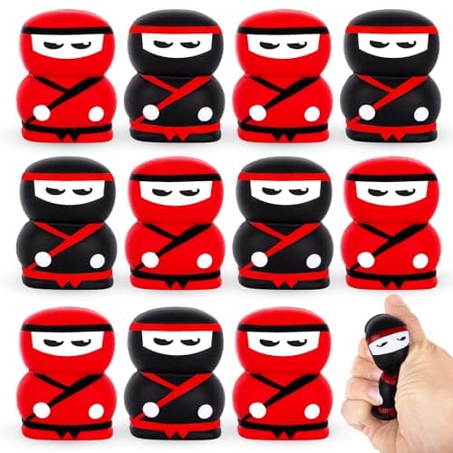 ArtCreativity Squishy Ninja Party Favors Set of 12 25 inch Ninja Stress Toys Ninja Figurine Party Favors with 6 Red 6 Black Slow Rising Squishy Fidget Ninja Stress Relief Balls
