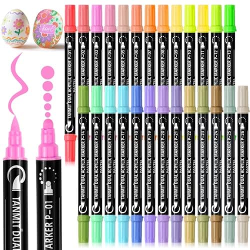 TANMIT 26 Colors Acrylic Paint Markers Dual Tip Acrylic Paint Pens for Rock Painting Black Paper Wood Canvas Stone Glass Ceramic DIY Crafts Making Art Supplies