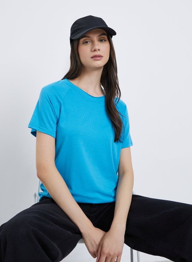 Women Blue Round Neck T-Shirt