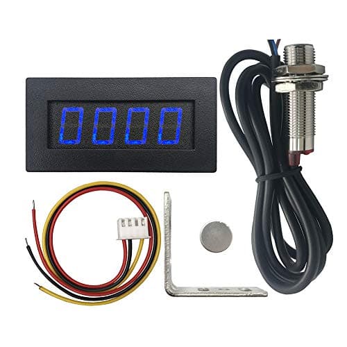DIGITEN 4 Digital Blue LED Tachometer RPM Speed Meter + Hall Proximity Switch Magnet Sensor NPN + Sensor Mounting Holder for Lathe Conveyor Belt