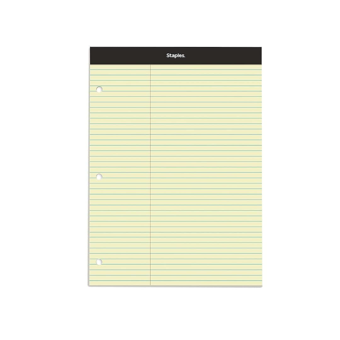 STAPLES 369746 3Hole Double Pad 85Inch X 1175Inch Canary Law Ruled 3Inch Margin Each Office Product