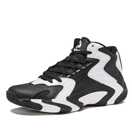 SHAQ Devastator 2.0 High Top Basketball Shoes for Men, Indoor or Outdoor Court Basketball Mens Sneakers - Black, White, Green or Blue Size 8 to 13 - Black/White, 10.5 Medium