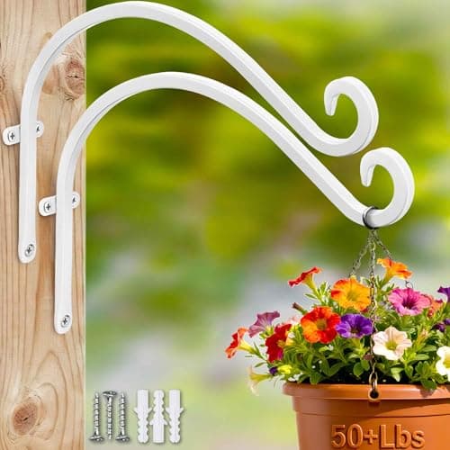 AJART White Plant Hanger Outdoor: 12-Inch Plant Hooks for Wall Indoor - Metal Plant Bracket Hook for Hanging Flower Baskets