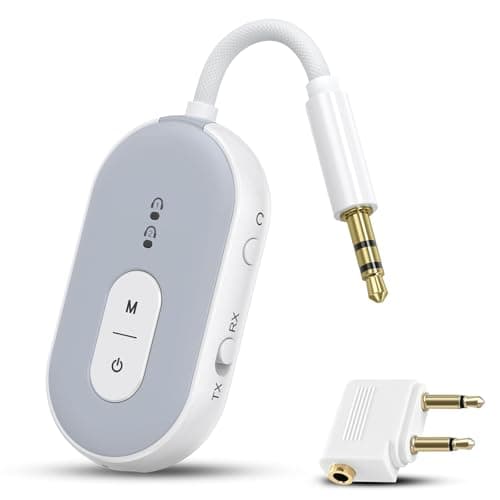 OQIMAX Bluetooth 5.3 Adapter for Airplane, Bluetooth Transmitter Receiver for 2 AirPods or BT Devices, Low Latency, Audio Adpater with 3.5mm Jack & RCA Cable for TV PC Gym Switch Car/Home Stereo