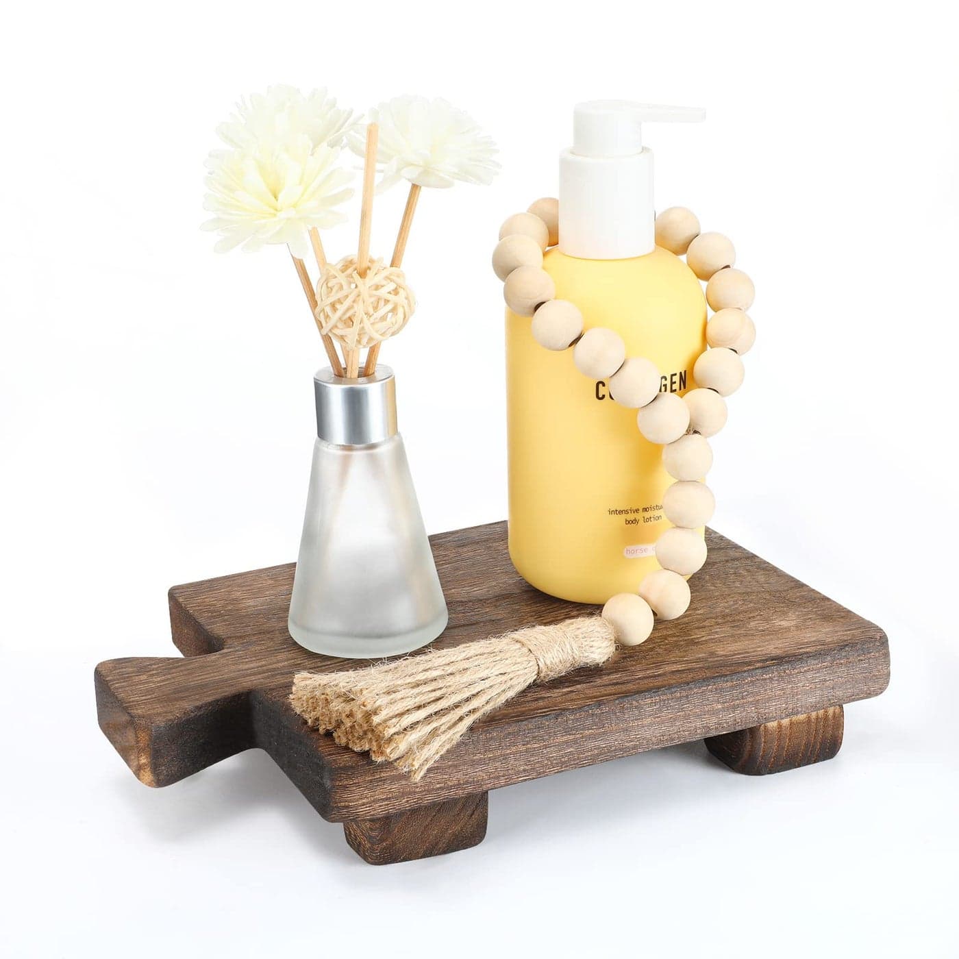 Honeydak Wood Pedestal Riser Tray Soap Dispenser Stand for Kitchen Sink Counter Wooden Holder for Bottles Plant Makeup Tissues Candles Guest Towels Vanity Plate Jewelry Soap DecorBrown