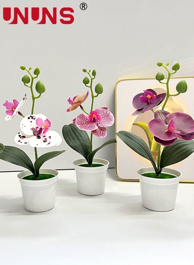 Fake Plants Potted,4pcs Artificial Orchid Potted Plant Set,Faux Flowers,Artificial Phalaenopsis potted plants,Plastic Flowers for Office Living Room Study Room Party Wedding Decorations Room,25x13cm