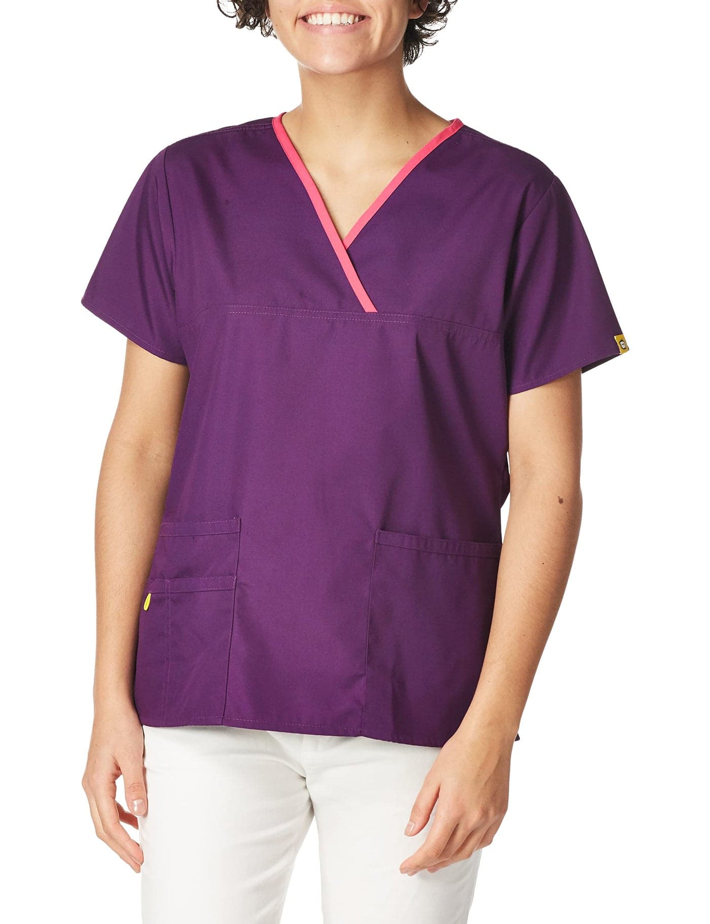 WonderWink Women's Charlie 5 Pocket Y-Neck Wrap Top, Eggplant, X-Large