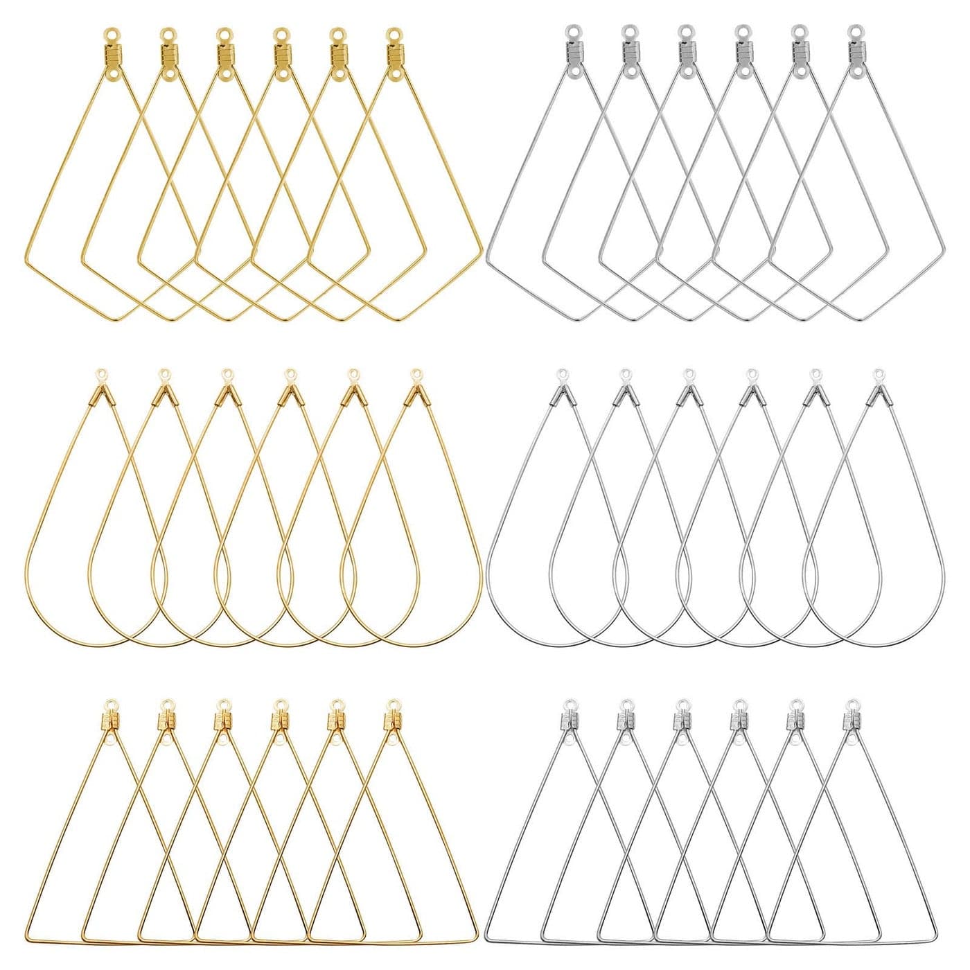 120Pcs Beading Hoop Earrings for Jewelry MakingTriangle Beading Earrings Hoop Bulk Jewelry Making Beadings Supplies Teardrop Rhombus Geometric Earring Hoops for DIY Craft EarringGold KWhite K