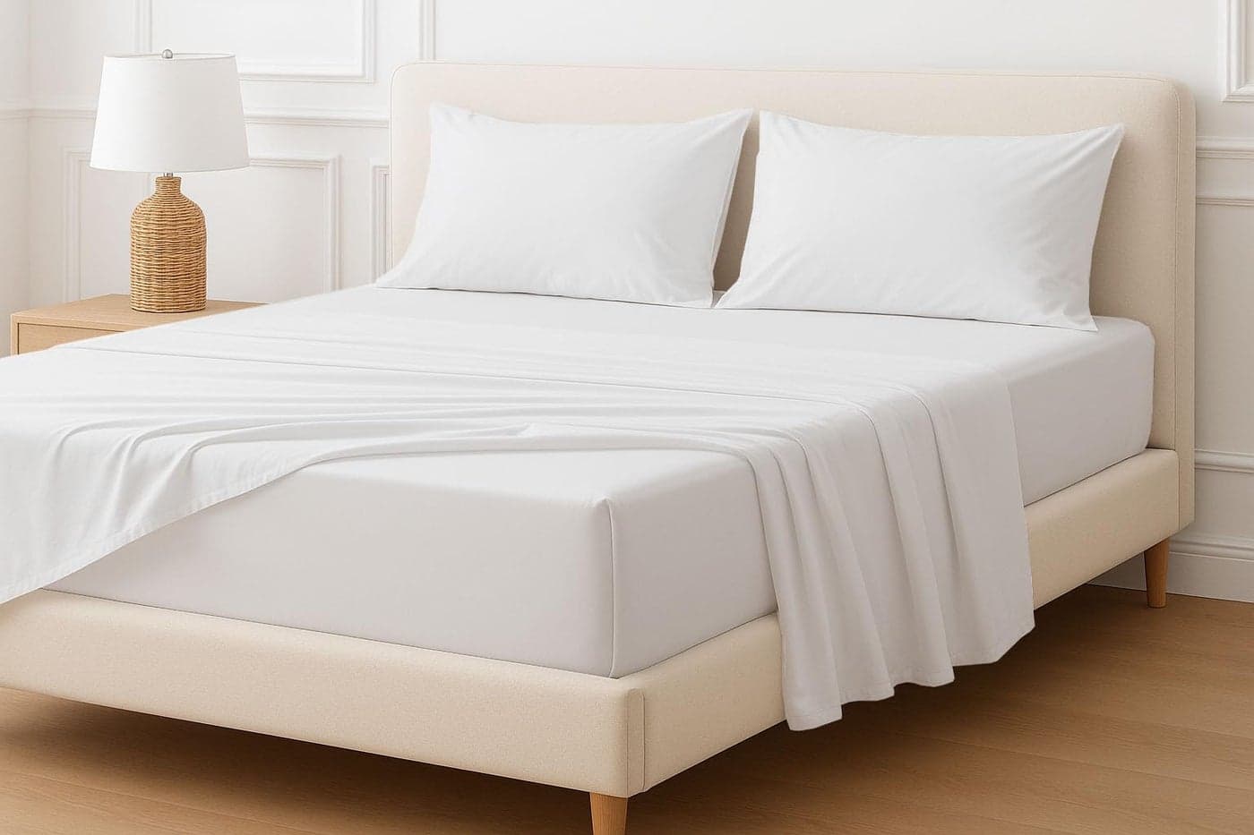Cottingon 4 Pcs Extra Deep 100 Cotton Bed Sheets Set Soft and Luxury Bedding Fits Upto 22 Inch Extra deep Pocket with Elastic All Around Queen White Solid