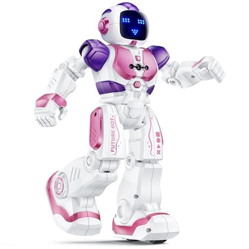 Ruko 6088 Dancing Robot for Girls with APP Control Remote Control Gesture Sensing Control Interactive LED Faces QA Games Rechargeable Programmable Robot Toys for 3 4 5 6 Years Kids Pink Purple