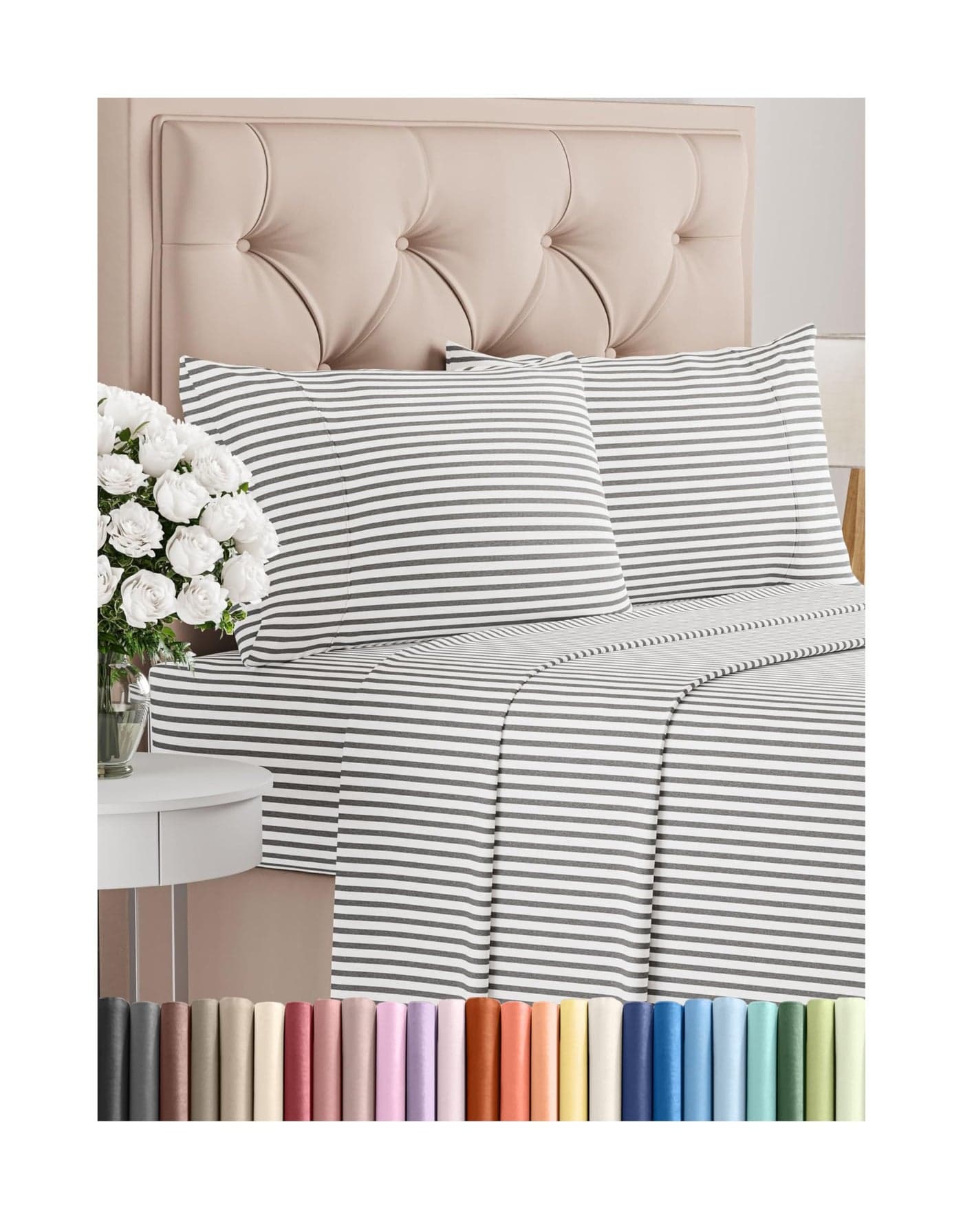 Cal King Size 4 Piece Sheet Set Comfy Breathable Cooling Bed Sheets Set Hotel Luxury Bedding for Women Men Kids Teens Deep Pockets EasyFit Soft Wrinkle Free OekoTex Grey Stripes