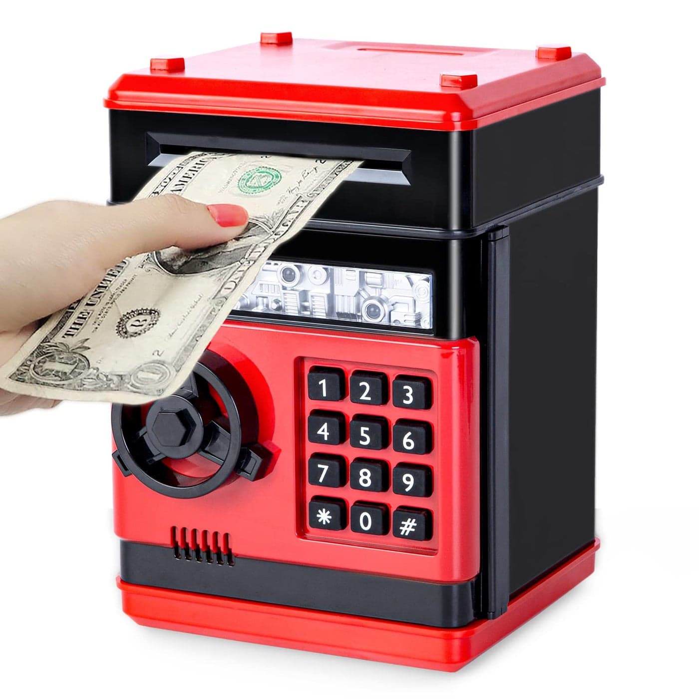 Highttoy Piggy Bank for Kids Electronic Money Box for Kids ATM Savings Bank Password Safe Birthday Gifts for 312 Year Old Boys Girls Cash Coin Saving Bank for Kids Red